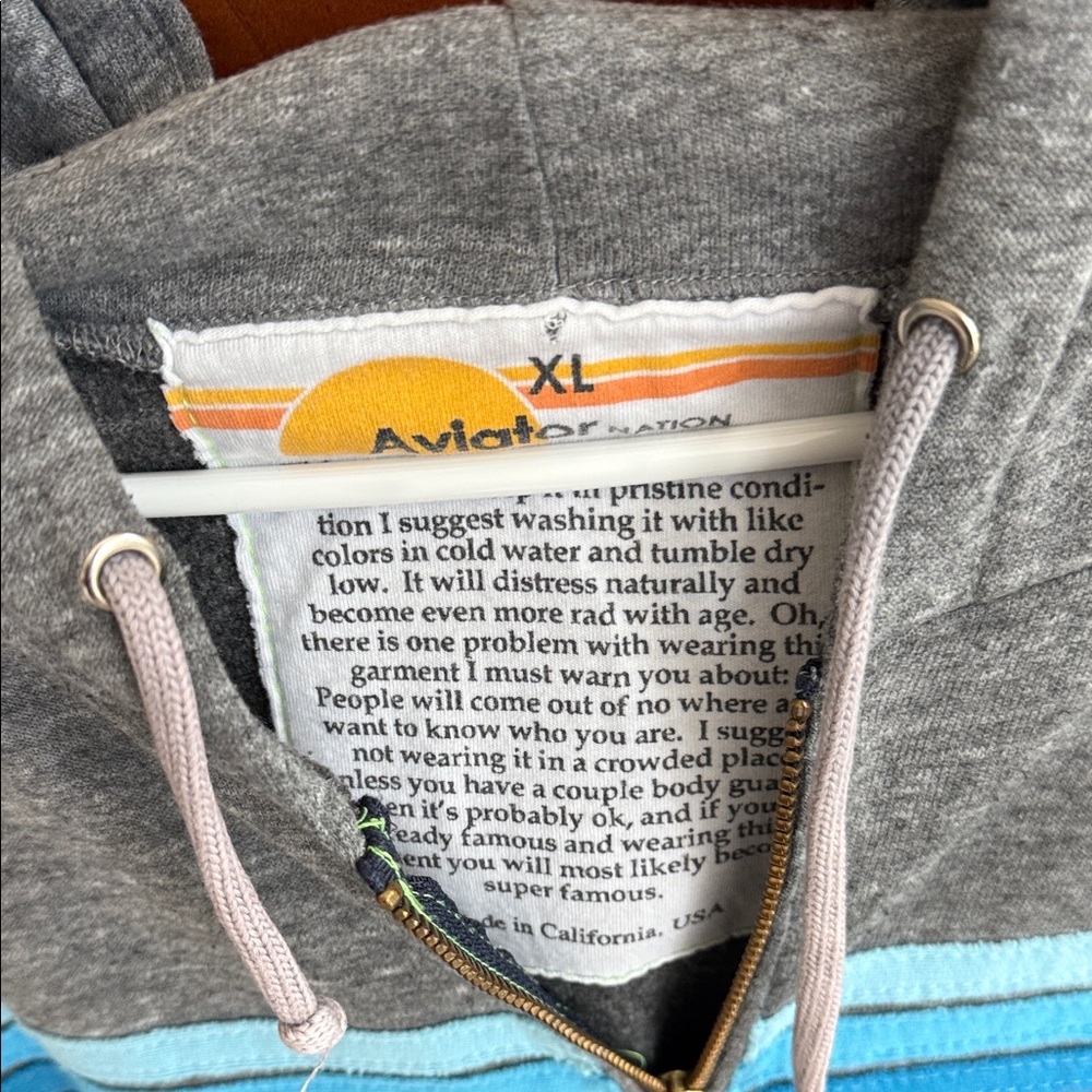 Aviator Nation Gray and Blue Striped Hoodie size xl - Picture 2 of 2